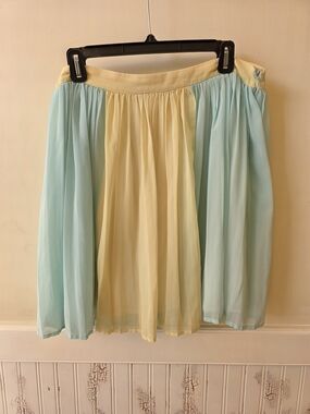 Emmalee Pastel Yellow and Mint Chiffon Pleated Skirt